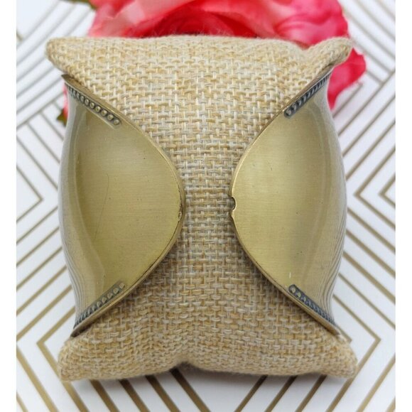 Hinged Brush Gold Tone Statement Cuff Bracelet Wide Studded Trim - Picture 8 of 10